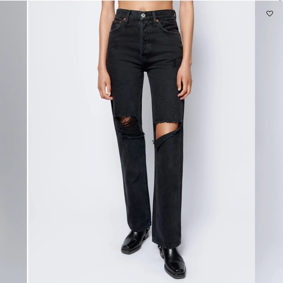 Re/Done Denim - RE/DONE**Washed Black 90’s High Rise Loose Jeans**Size 28 $285 BNWT